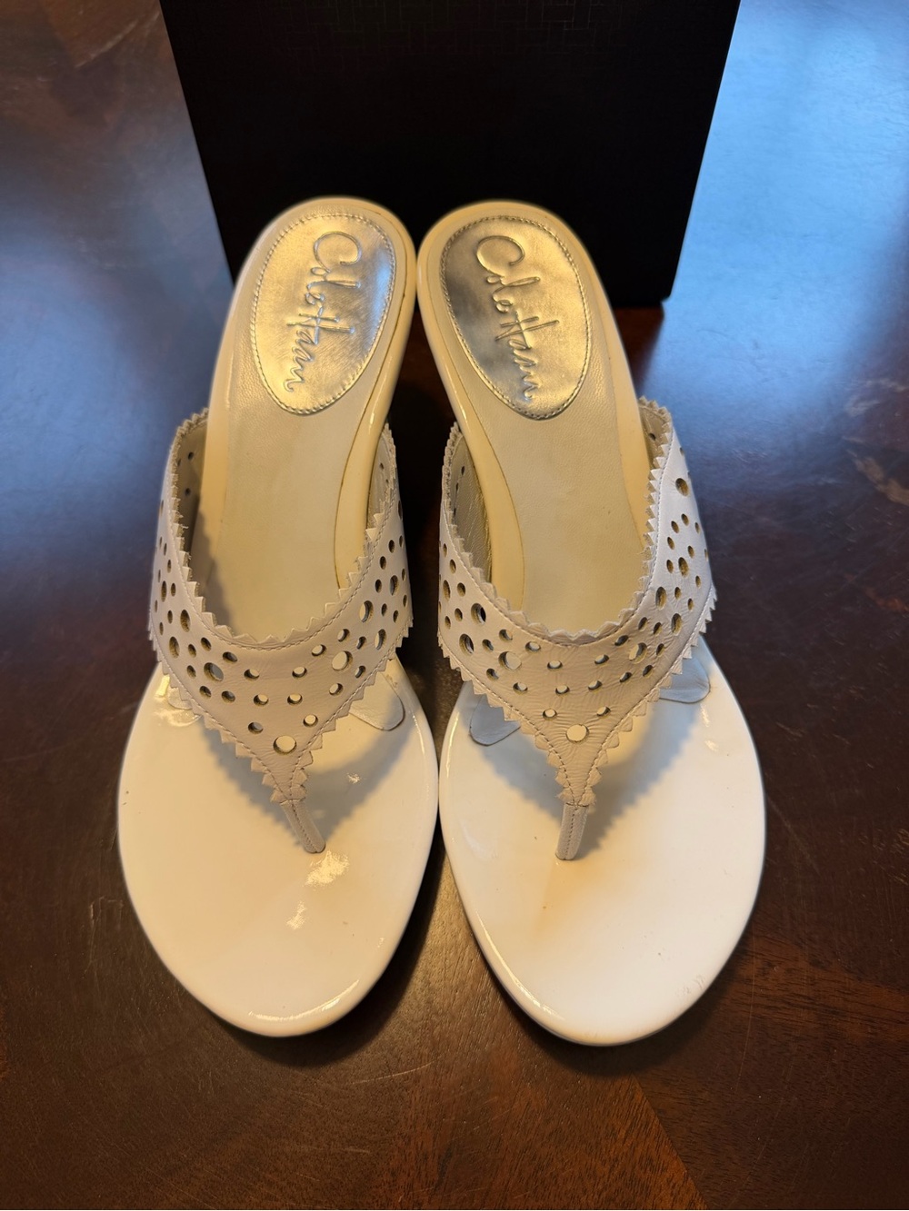 Cole Haan “Air Gracie” Optic White Performance Thong Wedge Sandals Sz 7